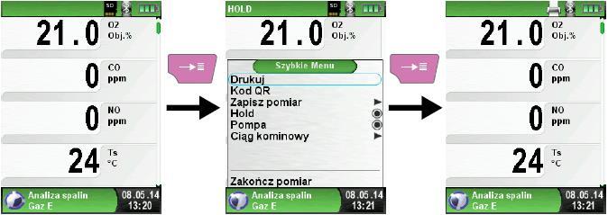 Aktywną funkcję Hold sygnalizuje migający napis HOLD na pasku stanu.