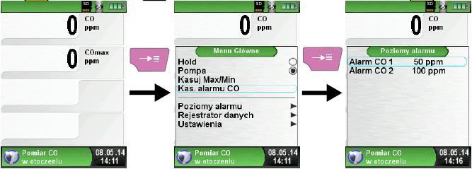 6.5 Program Pomiar temperatury Wywołanie programu Pomiar temperatury (kolor menu: niebieski) Po uruchomieniu programu "Pomiar temperatury