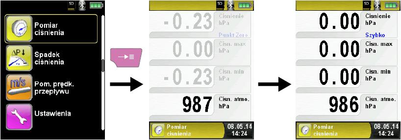 6 Program Pomiar ciśnienia Wywołanie programu Pomiar ciśnienia (kolor menu: żółty).