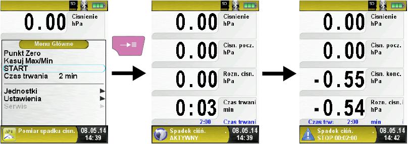 Po upłynięciu nastawionego czasu o zakończeniu pomiaru świadczy sygnał dźwiękowy oraz na pasku informacji pojawia się informacja o zatrzymaniu programu. Wyświetlony jest również czas trwania pomiaru.