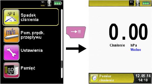 Aktywacja trybu Zoom powoduje wyświetlenie tylko jeden wartości pomiarowej na ekranie głównym a przełączenie ekranu na inną wartość pomiarową wymaga użycia