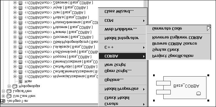 Modele pojêciowe danych, us³ug i interfejsów 49 Rys. 32. Fragment okna programu Rational Rose przedstawiaj¹ce konwersjê modelu implementacyjnego do schematu platformy CORBA. 3.3.5.
