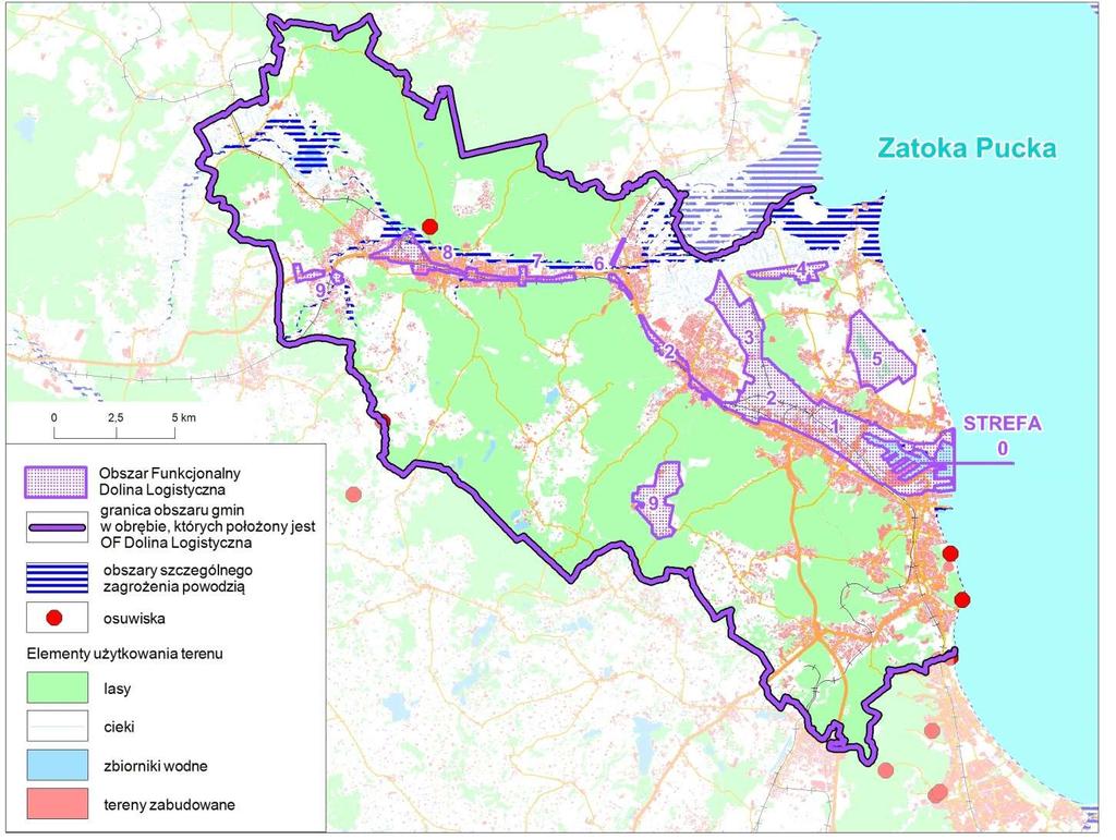 51 Rys. 9 OF Dolina Logistyczna i obszar gmin, w zasięgu którego położony jest OF, na tle mapy zagrożeń przyrodniczych.
