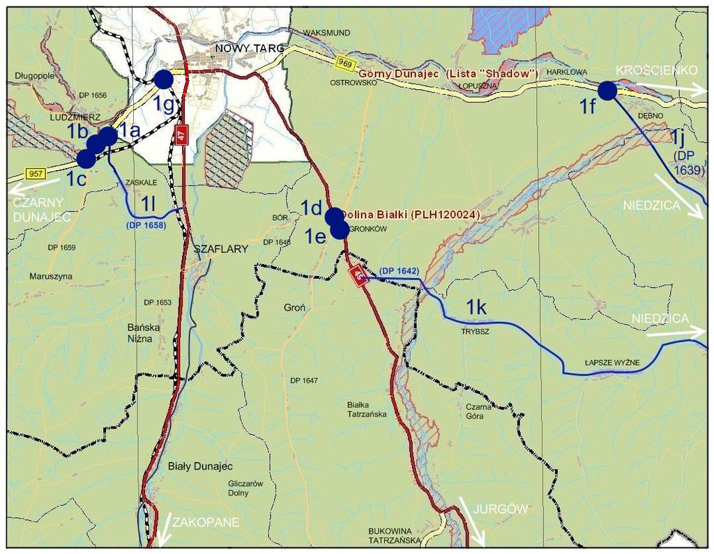 Rejon 1. Nowy Targ i okolice 1.Plan orientacyjny rejonu: I. MAŁE MODERNIZACJE UKŁADU TRANSPORTOWEGO 2.