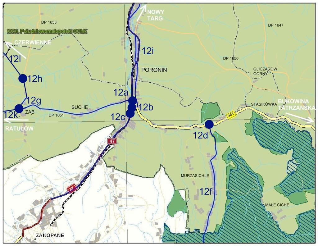 Rejon 12. Poronin i okolice 1.Plan orientacyjny rejonu: I. MAŁE MODERNIZACJE UKŁADU TRANSPORTOWEGO 2.