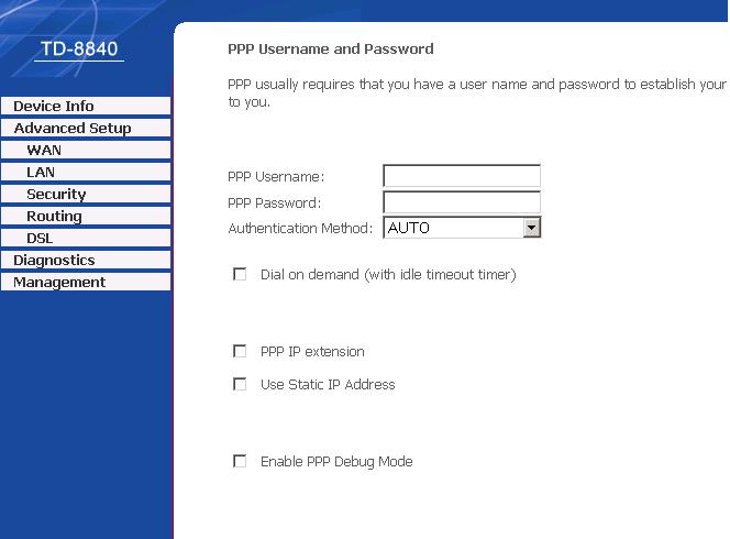 operatora..w polu PPP Username wpisujemy nazwę użytkownika natomiast w polu PPP Password wpisujemy hasło przyznane przez usługodawce.