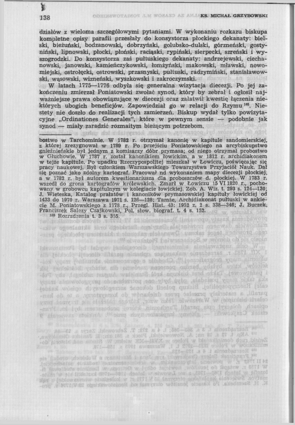 j 2g KS. MICHAŁ GRZYBOWSKI działów z wieloma szczegółowymi pytaniami.