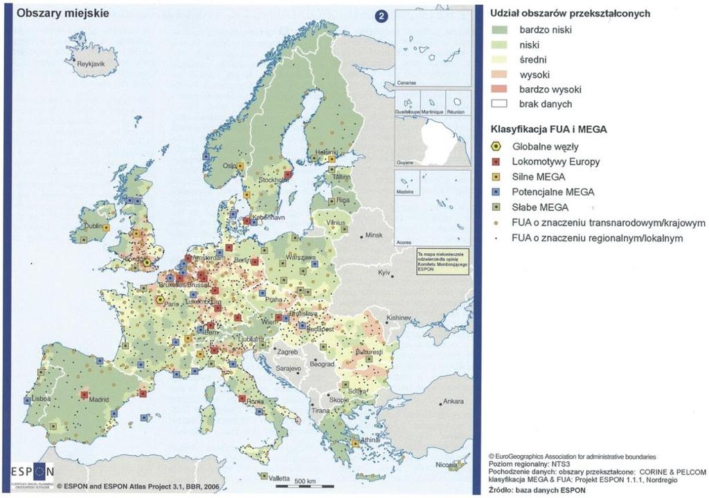 Dziennik Urzędowy Województwa Śląskiego 13 Poz. 4619 Rysunek 2. Klasyfikacja ośrodków miejskich w Unii Europejskiej wg klasyfikacji ESPON. Źródło: Koncepcja Przestrzennego Zagospodarowania Kraju 2030.