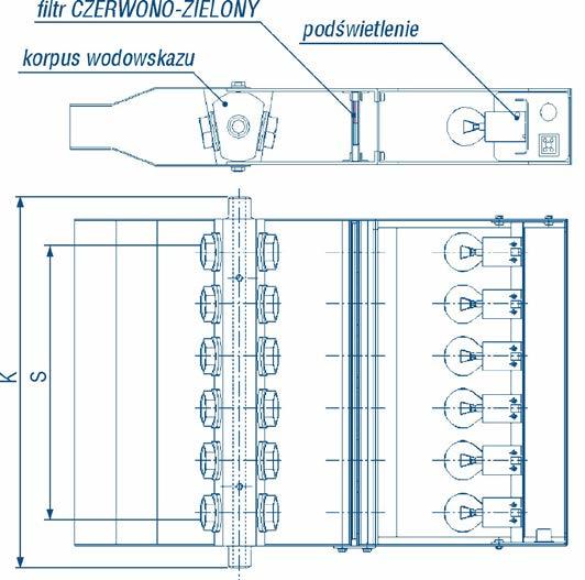 poziomowskazy dwubarwne SPH 210 PN 420, ANSI 2500 210 bar/370 C pary nasyconej Wymiary budowa korpus jednosegmentowy korpus dwusegmentowy liczba szkieł długość odczytu S mm długość 3 139 247 4 199