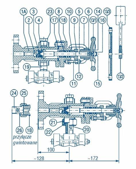 RAV 956 z nyplem nieobracany korpus RAV 957 ze śrubą łączącą korpus obracany o 360 nr część FS/H M/H 1A korpus z przyłączem kołnierzowym A 105 AISI 316L 1B korpus z przyłączem gwintowanym A 105 AISI