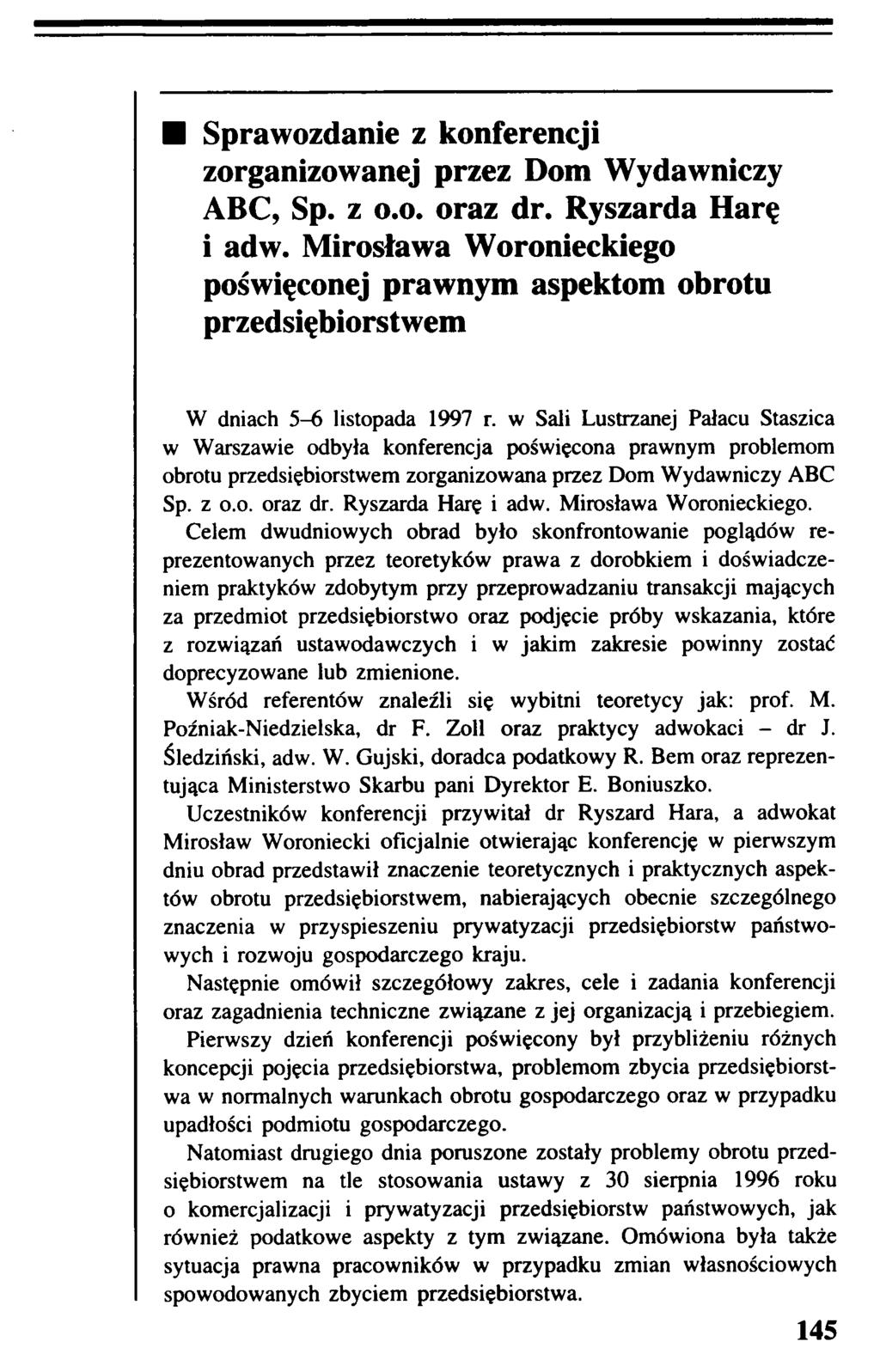 Sprawozdanie z konferencji zorganizowanej przez Dom Wydawniczy ABC, Sp. z o.o. oraz dr. Ryszarda Harę i adw.