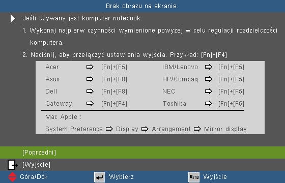 Elementy sterowania użytkownika Przycisk menu pomocy działa wyłącznie wtedy, gdy nie wykryte
