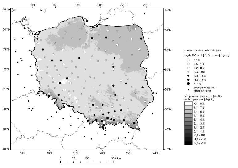 Zastosowanie krigingu reszt lokalnego modelu regresji 81 skupiania się wielkości podobnych tworzą się strefy z tendencją do przeszacowywania lub niedoszacowania wielkości temperatury przez model,