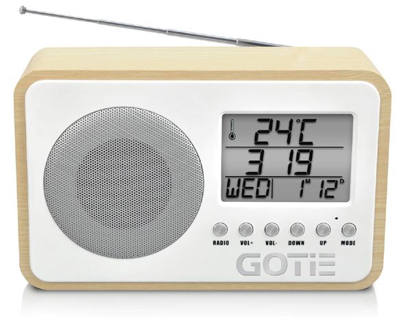 40 GRA-100 RADIOBUDZIK radio FM ze strojeniem cyfrowym wyświetlacz LCD zegar z funkcją alarmu funkcja budzenia za pomocą sygnału dźwiękowego lub radia 12h lub 24h format wyświetlania godziny