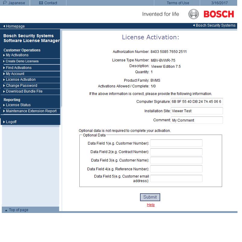 Bosch Video Management System Pierwsze kroki pl 13 5. Skopiuj sygnaturę komputera. Uwaga! Sygnatura komputera jest używana do uzyskiwania licencji.