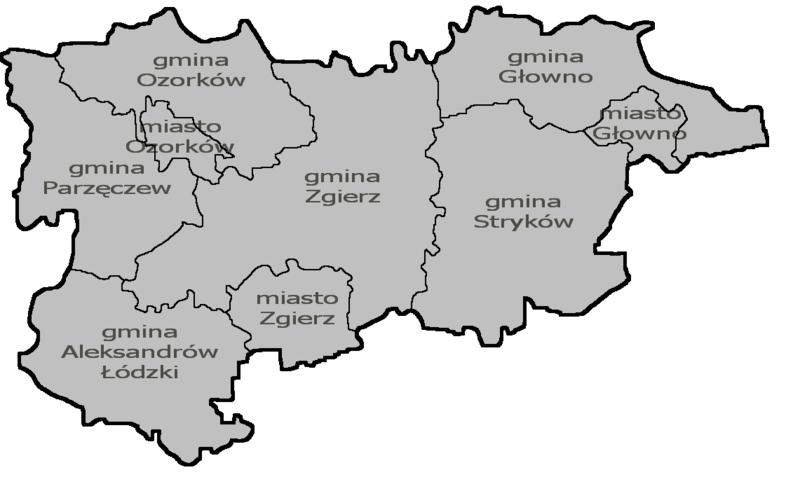 Stolicą powiatu jest miasto Zgierz. Całkowita powierzchnia powiatu wynosi 855,18 km² (85 518 ha). Ogólna liczba ludności w 2014 roku wynosiła 164 988 osób.
