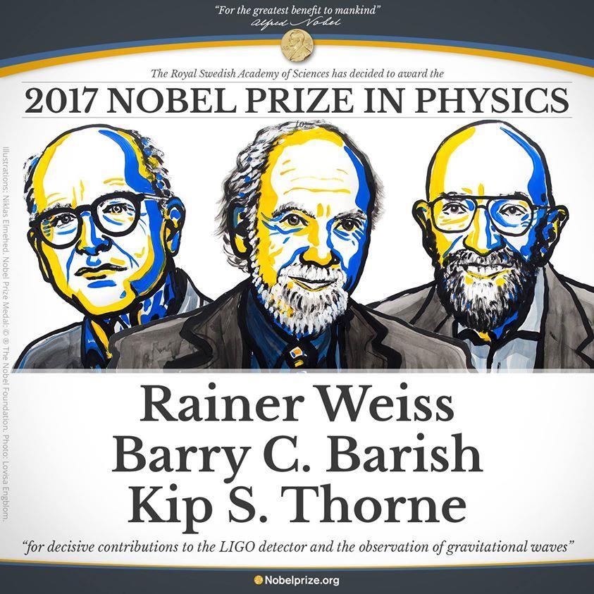 Nobel z fizyki 017 Nobel z fizyki trafił do trzech naukowców: Rainera Weissa, Barry ego C. Barisha i Kipa S. Thorne a.