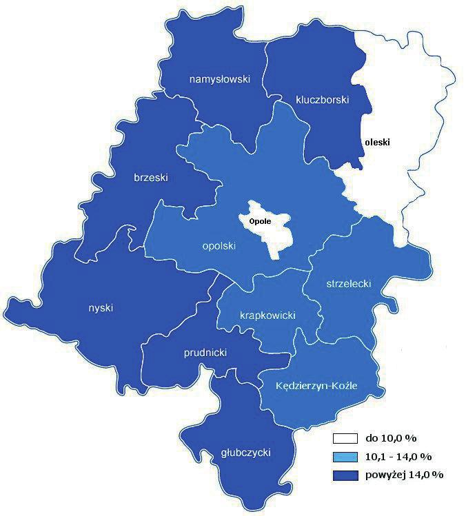 9 Źródło: obliczenia własne na podstawie danych WUP w Opolu Mapa 1.