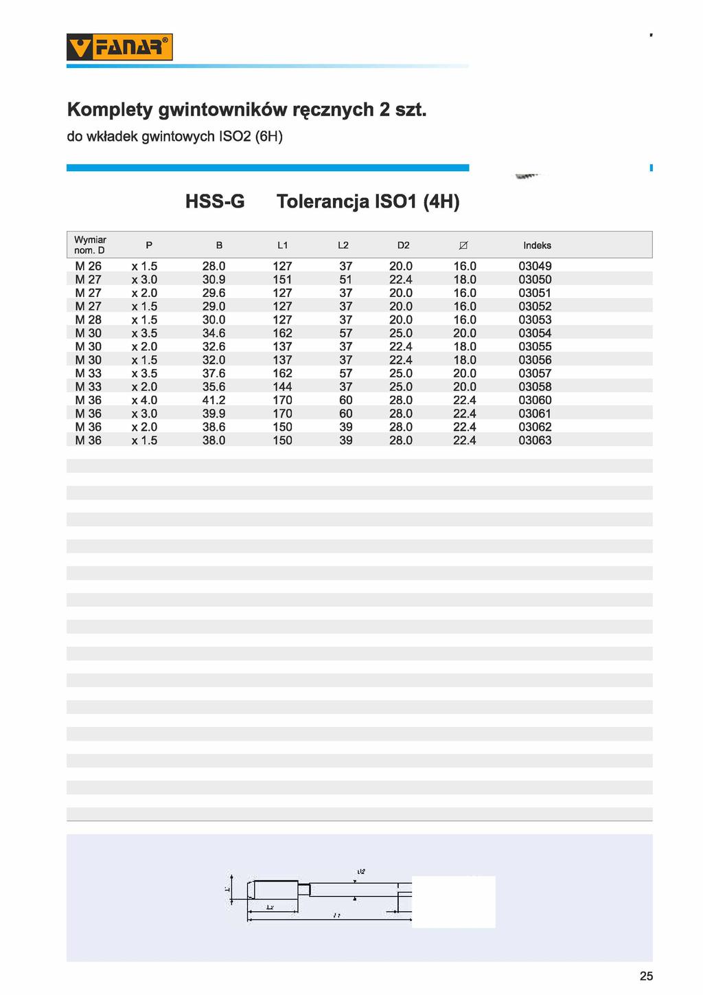 PrAIIM Komplety gwintowników ręcznych 2 szt. do wkładek gwintowych IS02 (6H) HSS-G Tolerancja IS01 (4H) nom. D M 26 X 1. M 27 x 3.0 M 27 x 2.0 M 27 x 1. M 28 x 1.
