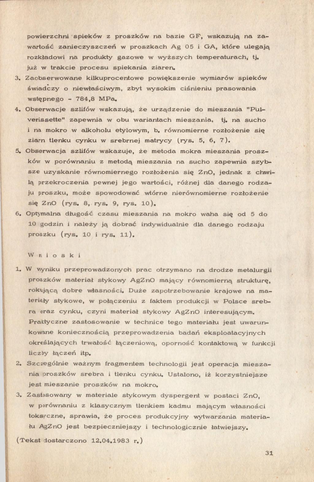 poierzchni artość spiekó z zanieczyszczeń rozkłai już t r a k c i e produkty procesu 3. Z a o b s e r o a n e śiadczy gazoe stępnego - 784,8 spiekania (rys. 8, rys. czasu 10 spiekó (rys.