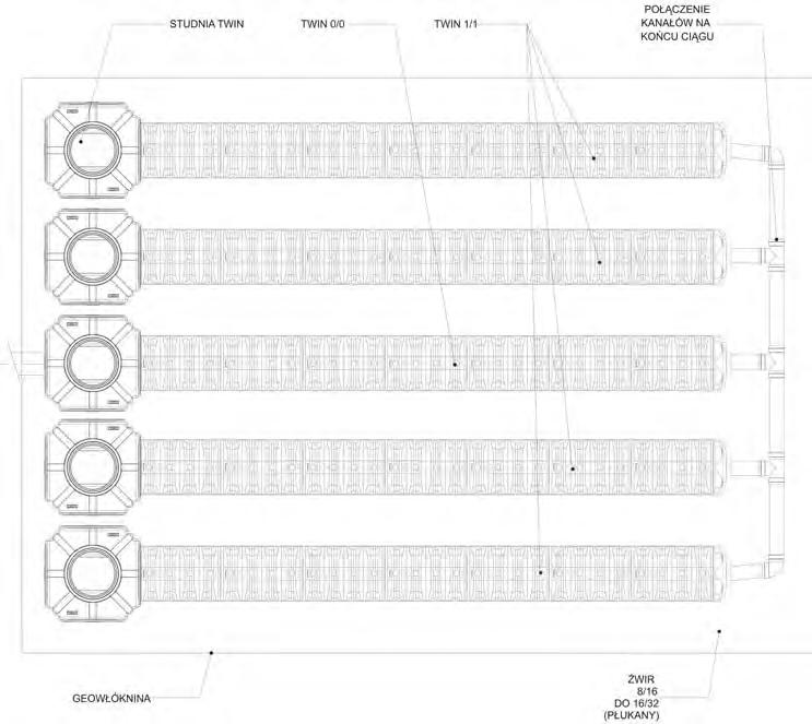 TIEFBAU GAL ABAU AQ UABAU S P O RTBAU DRAINFIX FASERFIX TI TWIN studzienka wielofunkcyjna PRZYKŁADOWE ROZWIĄZANIA System rozsączania z kanałem rozprężnym: system zbudowany z ciągów
