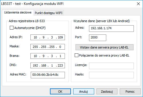 LBX) do którego będą przesyłane dane (adres IP serwera jeżeli jest stały i znany lub hasło do serwera PROXY dzięki pośrednictwu którego dane mogą docierać do dowolnego komputera mającego dostęp do