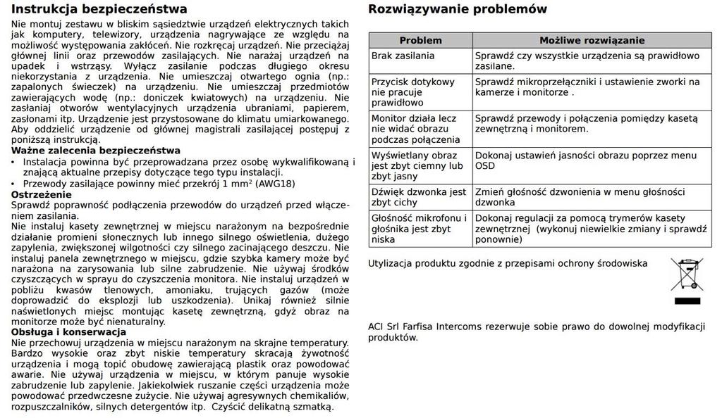 400mA 0-40º C 125x225x23mm PANEL ZEWNĘTRZNY Zasilanie DC 24V Pobór prądu 40mA w spoczynku, podczas pracy 160mA Materiał Stal