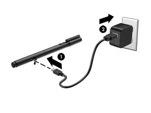 1. Odszukaj gumową zaślepkę (z logo USB) na tulei pióra, delikatnie zdejmij ją, a następnie podłącz kabel micro-usb (1) dostarczony z tabletem. 2.
