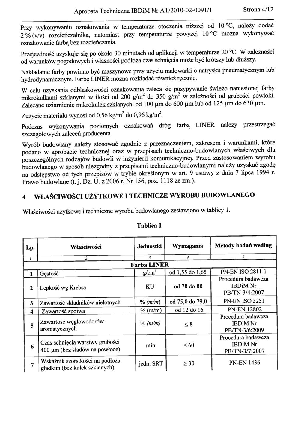 Przy wykonywaniu oznakowania w temperaturze otoczenia niższej od 10 C, należy dodać 2 % (v/v) rozcieńczalnika, natomiast przy temperaturze powyżej 10 oc można wykonywać oznakowanie farbą bez