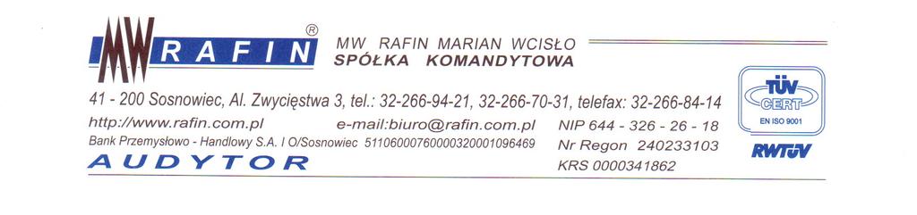 OPINIA NIEZALEŻNEGO BIEGŁEGO REWIDENTA Dla Zgromadzenia Akcjonariuszy Ferrum Spółki Akcyjnej w Katowicach, ul. Porcelanowa 11.