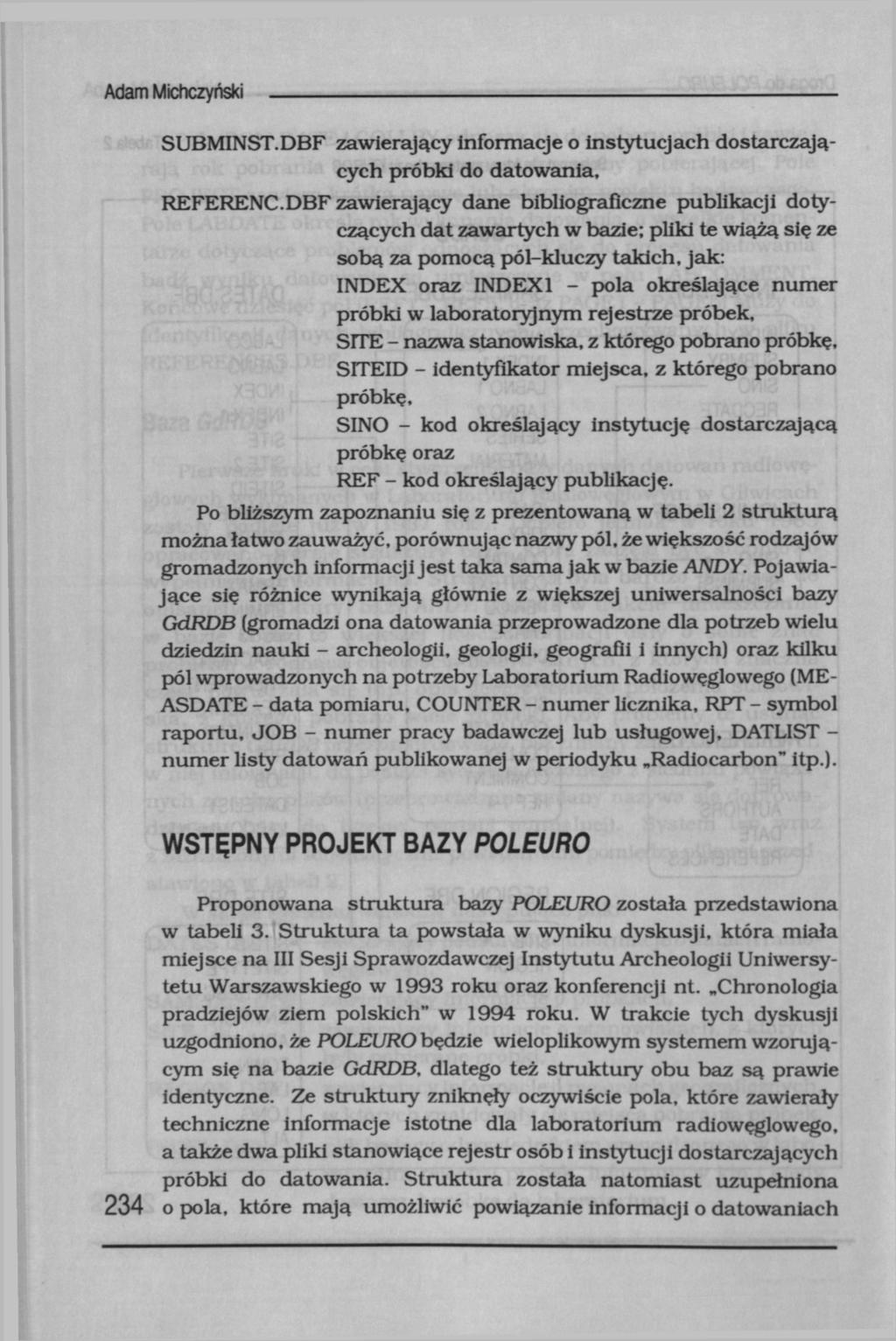 SUBMINST.DBF zawierający informacje o instytucjach dostarczających próbki do datowania, REFERENC.
