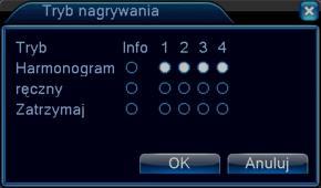 Możemy zdefiniować tutaj tryb nagrywania rejestratora, dostępne opcje to: Harmonogram ustawienie nagrywania według planu.