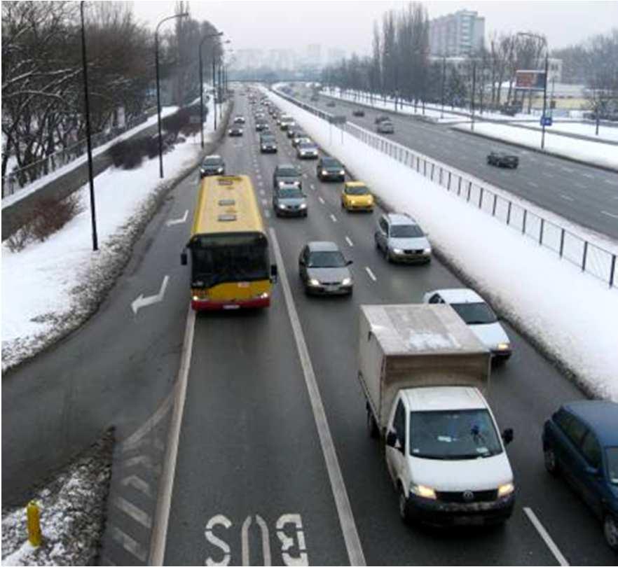 wydzielonych pasów autobusowych P.