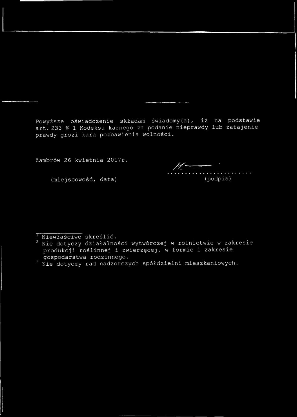 Zambrów 26 kwietnia 2017r. (miejscowość, data) /ć~ > (podpis) 1 Niewłaściwe skreślić.