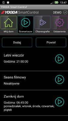 Dodajemy urządzenia, które będą uczestniczyć w scenariuszu. Po dodaniu urządzeń, wybieramy dla każdego z nich pożądaną akcję i klikamy "Zapisz".