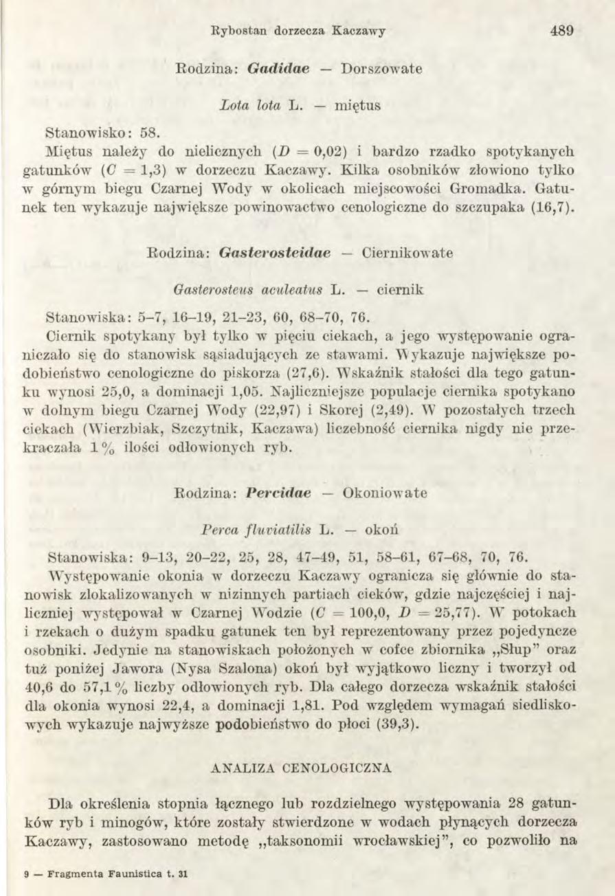 E ybostan dorzecza K aczaw y 489 Rodzina: Gadidae Dorszowate Lota lota L. miętus Stanowisko: 58.