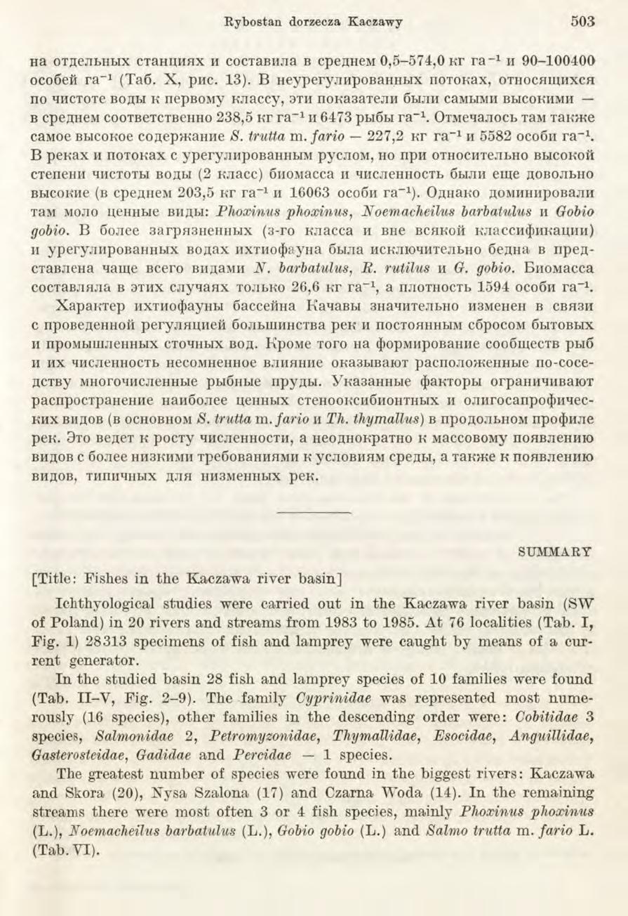 Rybostan dorzecza Kaczawy 5 0 3 Ha otnejibiibix CTaHHiiax h coctabhjia b cpemiem 0,5-5 7 4,0 nr ra_1 ii 9 0-1 0 0 4 0 0 ocobeii ra-1 (Tab. X, puc. 13).