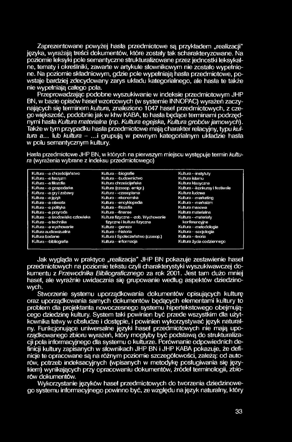 Zaprezentowane powyżej hasła przedmiotowe są przykładem realizacji języka, wyrażają treści dokumentów, które zostały tak scharakteryzowane.