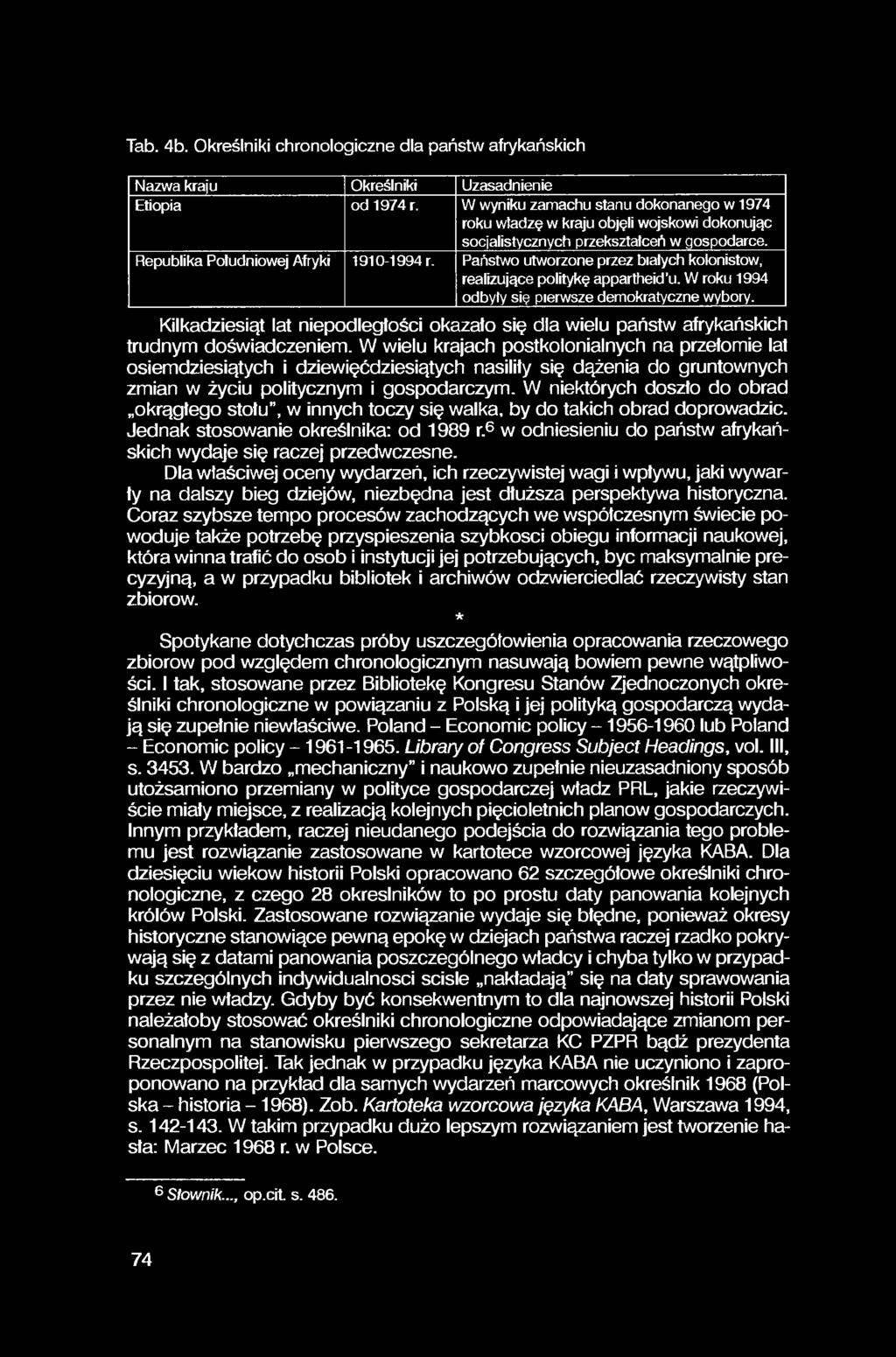 Tab. 4b. Określniki chronologiczne dla państw afrykańskich Nazwa kraju Określniki Uzasadnienie Etiopia od 1974 r.