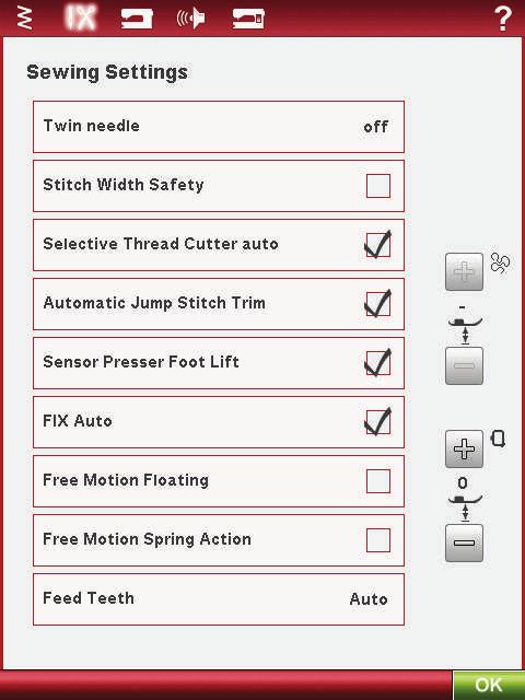 Automatyczna funkcja FIX Gdy aktywowana jest funkcja FIX Auto, maszyna rozpocznie szycie ściegami FIX.