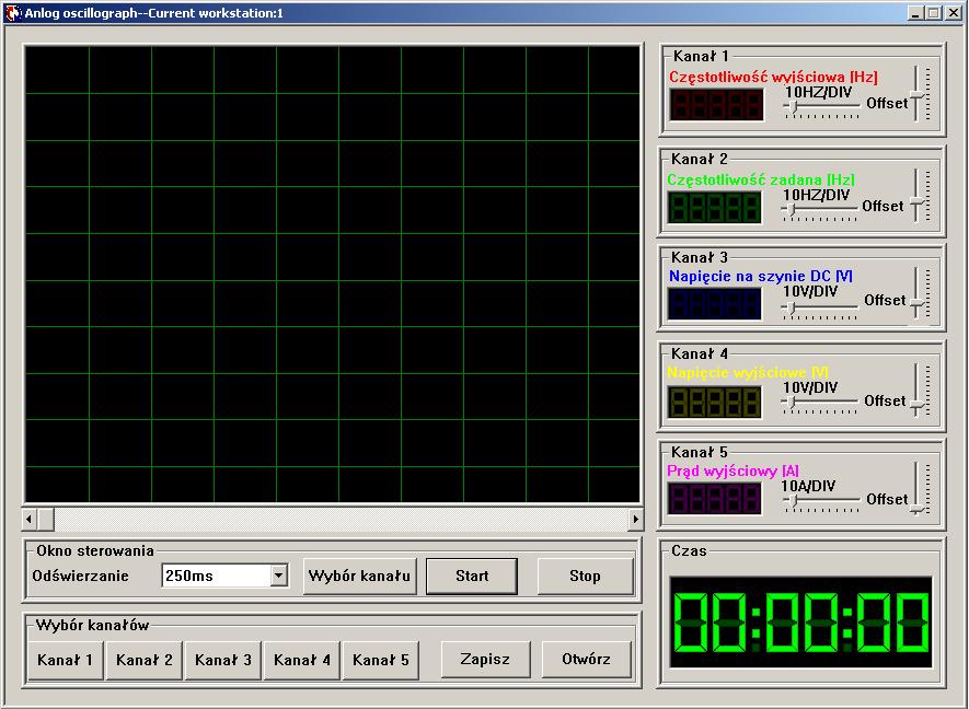 20 Uruchamianie emulatora sygnałów analogowych z poziomu paska narzędziowego. Po wybraniu tej funkcji, na ekranie pojawi się nowe okno emulatora oscyloskopu. Rys.