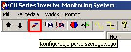 lub kliknąć ikonę na pasku narzędzi: Rys. 3 Konfiguracja trybu pracy z paska narzędzi. Na ekranie pojawi się okno Parametry portu : Opis funkcji: Rys. 4 Okno konfiguracji parametrów portu szeregowego.