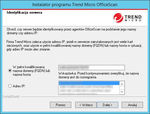 Aktualizacja OfficeScan Identyfikacja serwera Ilustracja 3-38. Ekran identyfikacji serwera Opcja wybrana na tym ekranie ma zastosowanie jedynie w przypadku nowej zdalnej instalacji.