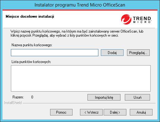 Aktualizacja OfficeScan Miejsce docelowe instalacji Ilustracja 3-43. Ekran Miejsce docelowe instalacji Określ docelowy punkt końcowy, na którym zostanie zainstalowany program OfficeScan.