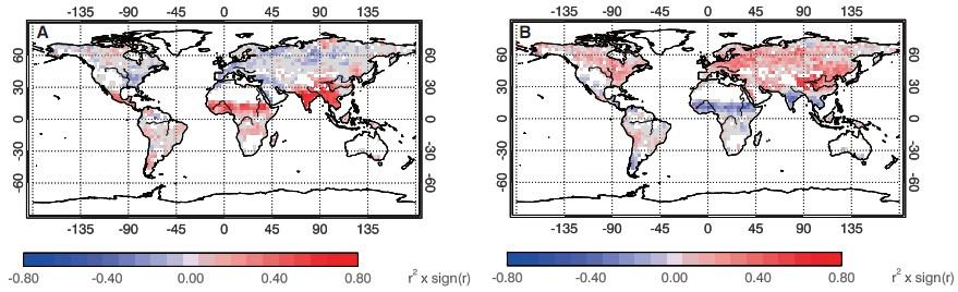 Geografia metanu: jednak mokradła Analiza koncentracji metanu zmierzonej sensorem SCIAMACHY satelity ENVISAT oraz pomiarów grawimetrycznych misji GRACE (masa wód gruntowych) pokazuje, że dwa czynniki