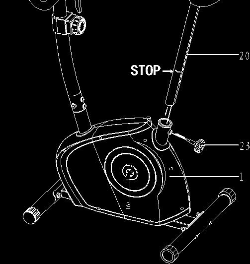 KROK 5 UWAGA! Nie należy ustawiać siodełka ponad znak STOP. Włóż sztycę (20) w obudowę zwracając uwagę na poprawne ułożenie względem otworów (wysokość należy ustawić po całkowitym złożeniu rowerka).