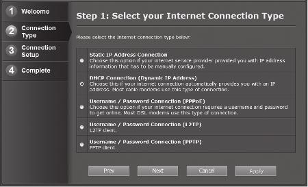 13. Kliknij Dalej (Next). 14. Wybierz rodzaj połączenia DHCP (Dynamic IP Address (Dynamiczny adres IP) ).