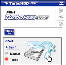 Kliknij na obraz Hard Disk, aby przełączać się pomiędzy trybem Turbo (przyśpieszonym) oraz Normal (normalym). Tryb Turbo: Oprogramowanie przyspiesza transmisję danych oraz wydajność.