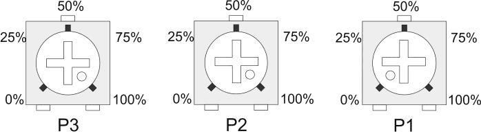 Przy pomocy potencjometrów P1 i P2 możliwe jest zawężenie zakresu działania układu w stosunku do pełnej skali sygnału 0-10V. Dzięki takiemu rozwiązaniu jeden sygnał 0-10V może służyć np.