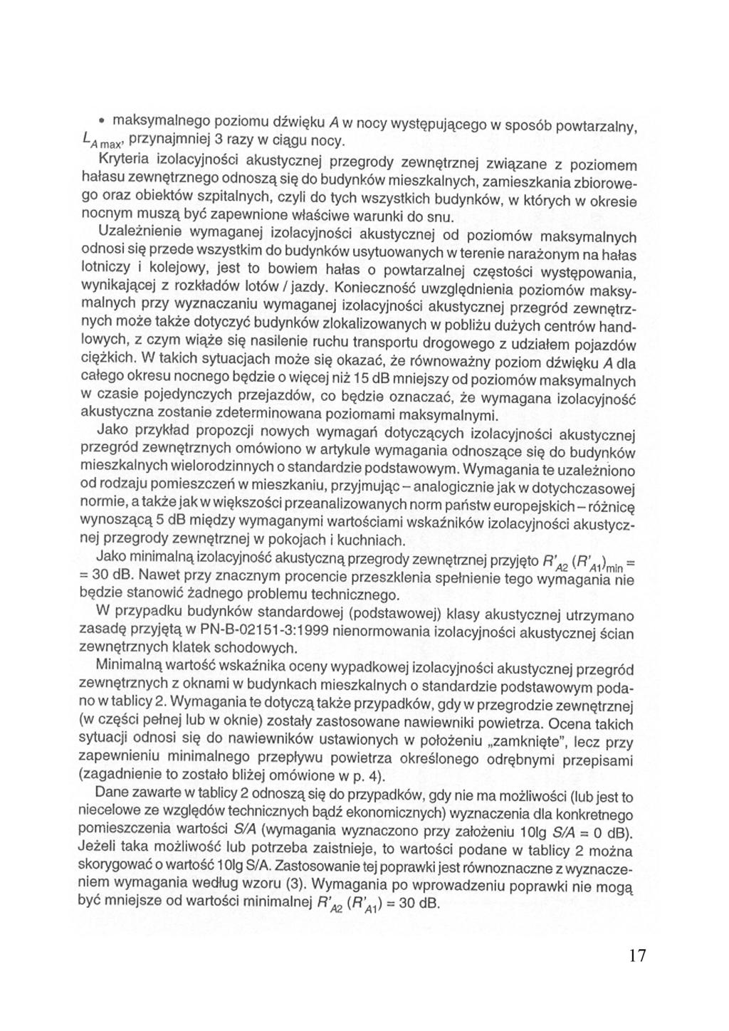 maksymalnego poziomu dźwięku A w nocy występującego w sposób powtarzalny, przynajmniej 3 razy w ciągu nocy.